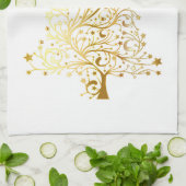 美しい星空の金属金ゴールドクリスマスツリー キッチンタオル (折り畳み)