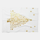 美しい星空の金属金ゴールドクリスマスツリー キッチンタオル (横)