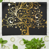 美しい星空の金属金ゴールドクリスマスツリー キッチンタオル (折り畳み)