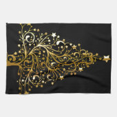 美しい星空の金属金ゴールドクリスマスツリー キッチンタオル (横)