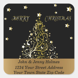 美しい星空の金属金ゴールドクリスマスツリー スクエアシール