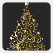 美しい星空の金属金ゴールドクリスマスツリー スクエアシール (正面)