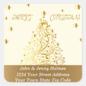 美しい星空の金属金ゴールドクリスマスツリー スクエアシール (正面)