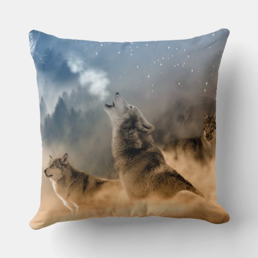美しい星霧の寒い夜の狼の鳴き声 クッション (裏面)