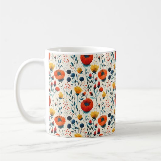 美しい春のカラフルなガーリーな野の花 コーヒーマグカップ (左)