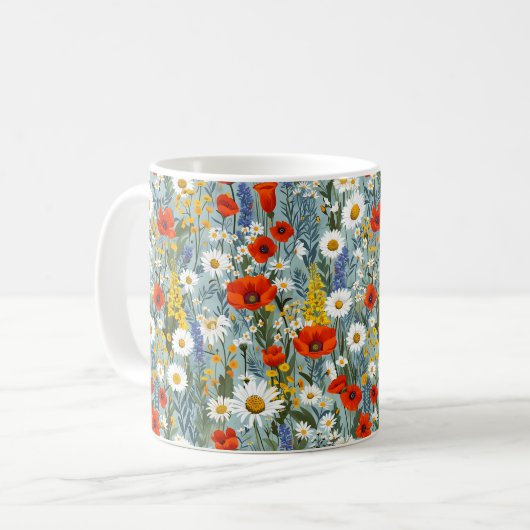 美しい春のカラフルな乙女のワイルドフラワーズ コーヒーマグカップ (正面左)