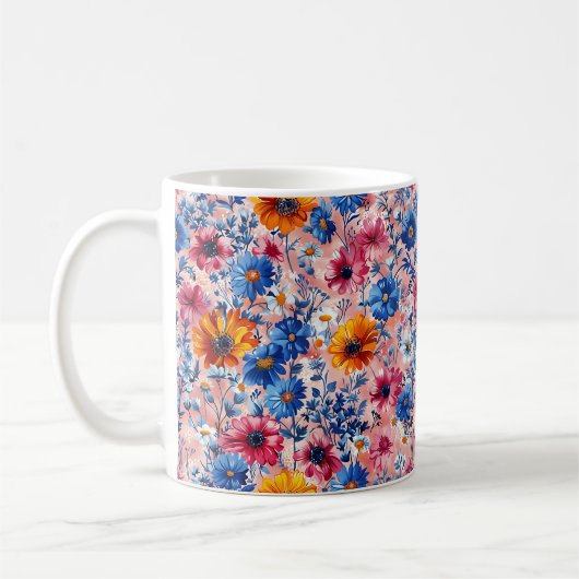 美しい春のカラフルな乙女の野の花 コーヒーマグカップ (左)