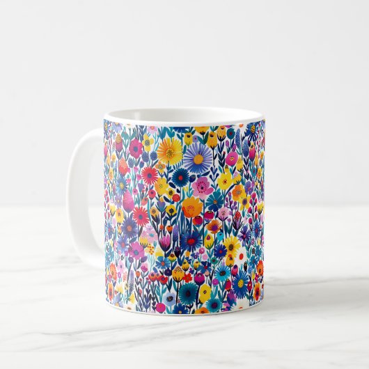 美しい春のカラフルガーリーな野の花 コーヒーマグカップ (正面左)