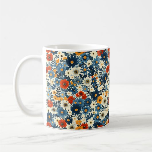 美しい春のカラフルガーリーな野の花 コーヒーマグカップ (左)