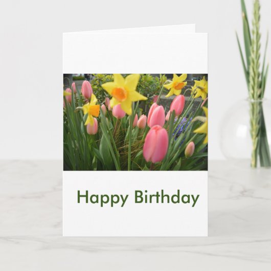 美しい春のピンクのチューリップの花 誕生日 カード (正面)