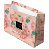 美しい春の桃園の花の誕生日 ラージペーパーバッグ (正面アングル)