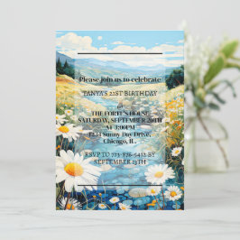 美しい春の牧草地の誕生日パーティー 招待状