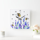 美しい春の花とハチ-飛んでいるスケッチ スクエア壁時計 (ホーム)