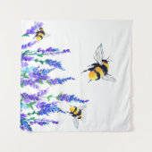 美しい春の花とハチ-飛んでいるスケッチ タペストリー (正面(横))