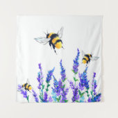 美しい春の花とハチ-飛んでいるスケッチ タペストリー (正面)