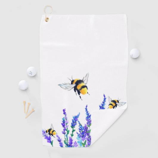 美しい春の花とビー飛んでいるツ – スケッチ ゴルフタオル (インサイチュ)