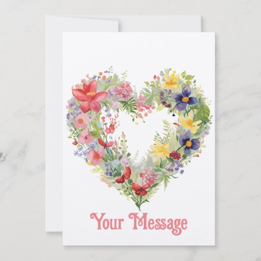 美しい春の花のハート型グリーティング シーズンカード (正面)