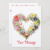 美しい春の花のハート型グリーティング シーズンカード (正面/裏面)
