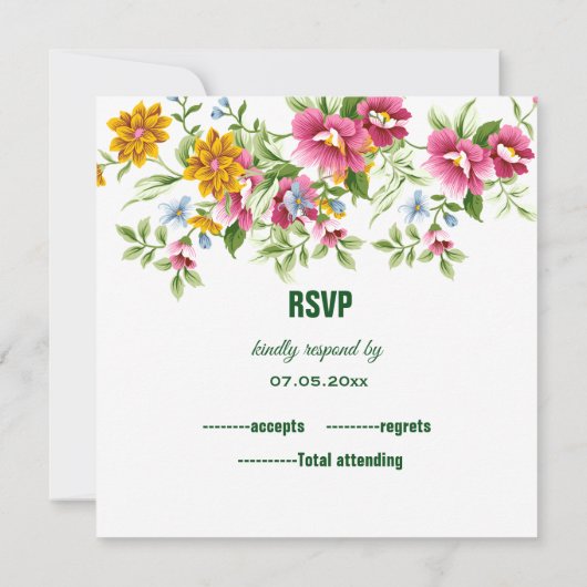 美しい春の花 ウェディング出欠確認カード 招待状 (裏面)