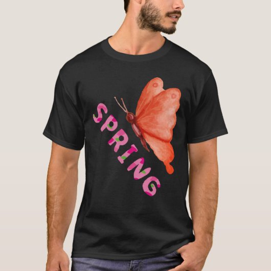 美しい春の蝶のミニマリスト グラフィック Tシャツ (正面)