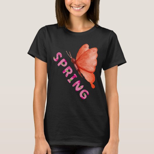 美しい春の蝶 ミニマリスト グラフィック Tシャツ (正面)