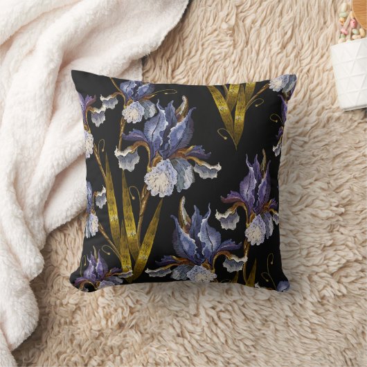 美しい春アイリスの刺しゅうの継ぎ目のないパター クッション (ブランケット)