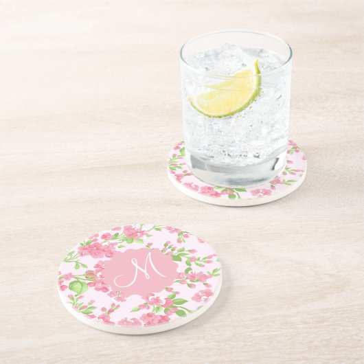 美しい春ピンクの水色の桃の花 コースター (側面)