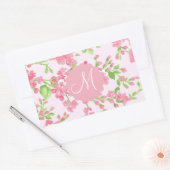 美しい春ピンクの水色の桃の花 長方形シール (封筒)