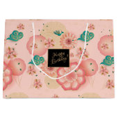 美しい春ピーチガーデンフラワーズ誕生日 ラージペーパーバッグ (正面)