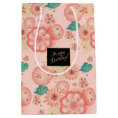 美しい春ピーチガーデン装飾誕生日 ミディアムペーパーバッグ (正面)