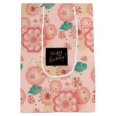 美しい春ピーチガーデン装飾誕生日 ミディアムペーパーバッグ (裏面)