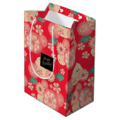 美しい春ピーチガーデン装飾誕生日 ミディアムペーパーバッグ (裏面アングル)