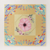 美しい春フローラアート、オレンジ色の背景 ジグソーパズル (横)