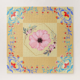 美しい春フローラアート、オレンジ色の背景 ジグソーパズル