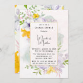 美しい春朝の花模様カップルのシャワー 招待状 (正面/裏面)