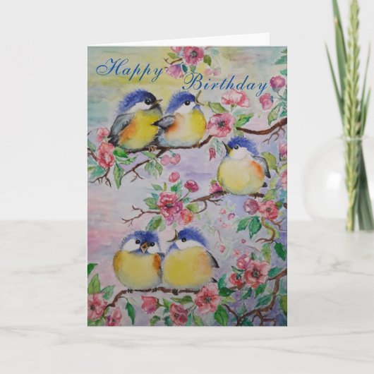 美しい春鳥誕生日カードキュートなスズメ カード (正面)