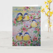 美しい春鳥誕生日カードキュートなスズメ カード (黄色い花)