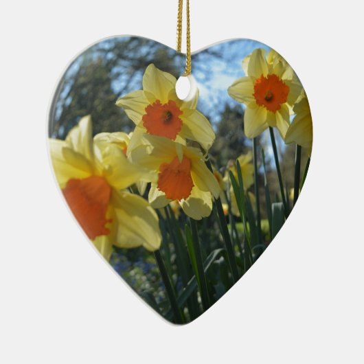 美しい春黄色、オレンジ色の水仙の花 セラミックオーナメント (右)