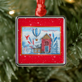 美しい景観と雪だるまカスタマイズ メタルオーナメント