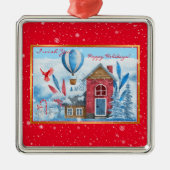 美しい景観と雪だるまカスタマイズ メタルオーナメント (正面)