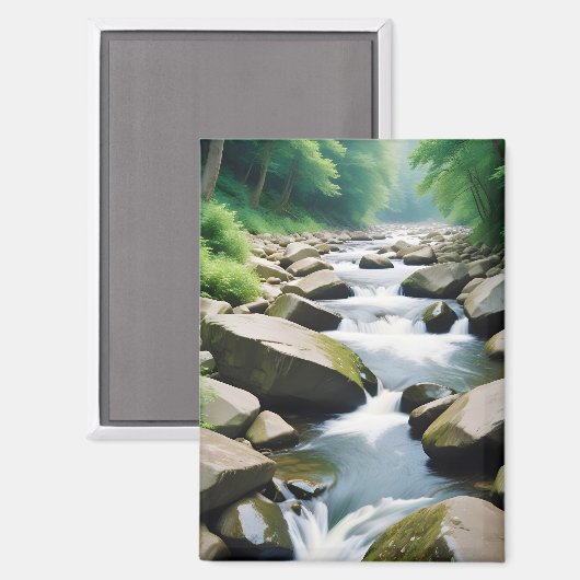 美しい景観の森の川の自然静かな マグネット (正面/裏面)