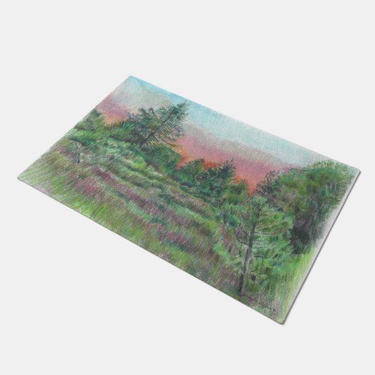 美しい景観アートツリーピンクの空 ドアマット (アングル)