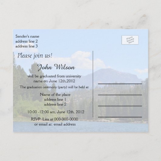 美しい景観写真卒業パーティー インビテーションポストカード (裏面)