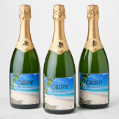 美しい晴れた熱帯のビーチ応援の写真 スパークリングワインラベル (ボトル)