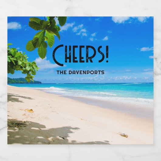 美しい晴れた熱帯のビーチ応援の写真 スパークリングワインラベル (シングルラベル)