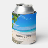 美しい晴れた熱帯のビーチ結婚式の写真 缶クーラー (缶正面)