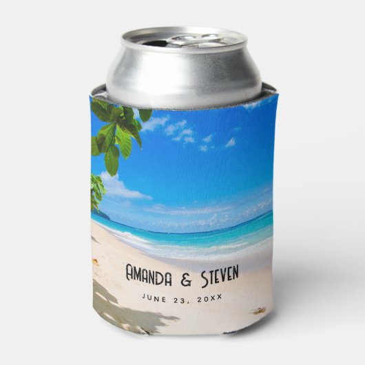 美しい晴れた熱帯のビーチ結婚式の写真 缶クーラー (缶正面)