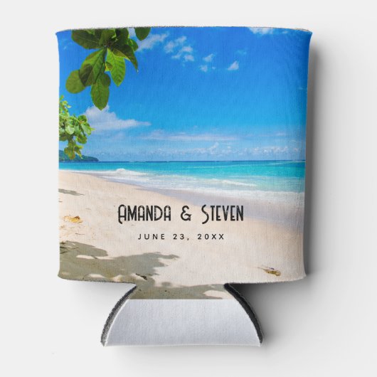 美しい晴れた熱帯のビーチ結婚式の写真 缶クーラー (正面)
