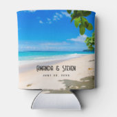 美しい晴れた熱帯のビーチ結婚式の写真 缶クーラー (裏面)