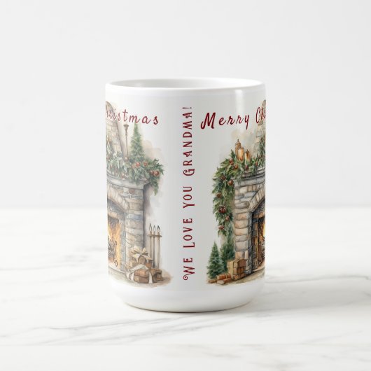美しい暖炉クリスマスキャンドルホリーリース コーヒーマグカップ (中央)